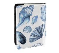 Wykjtwo Modèle De Coquillages Bleus sur Blanc, Porte-Passeport Portefeuille de Voyage en Cuir PU Étui pour Passeport Couvre-Passeport 6,5 po