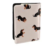 Wykjtwo Modèle de Dessin animé Heureux Teckel, Porte-Passeport Portefeuille de Voyage en Cuir PU Étui pour Passeport Couvre-Passeport 6,5 po