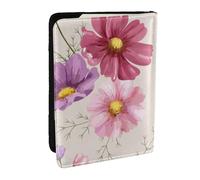 Wykjtwo Modèle de Fleur de Cosmos dessiné à la Main, Porte-Passeport Portefeuille de Voyage en Cuir PU Étui pour Passeport Couvre-Passeport 6,5 po