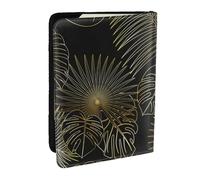 Wykjtwo Modèle sans Couture De Feuilles De Palmier Doré Tropical Jungle Exotique, Porte-Passeport Portefeuille de Voyage en Cuir PU Étui pour Passeport Couvre-Passeport 6,5 po