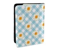 Wykjtwo Motif à Carreaux Bleu Fleurs Marguerites rétro, Porte-Passeport Portefeuille de Voyage en Cuir PU Étui pour Passeport Couvre-Passeport 6,5 po