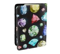 Wykjtwo Motif de Pierres précieuses colorées, Porte-Passeport Portefeuille de Voyage en Cuir PU Étui pour Passeport Couvre-Passeport 6,5 po