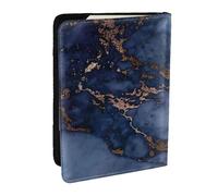 Wykjtwo Motif marbre Bleu Marine et Faux cuivre, Porte-Passeport Portefeuille de Voyage en Cuir PU Étui pour Passeport Couvre-Passeport 6,5 po