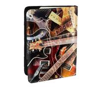 Wykjtwo Musique de Guitare électrique imprimée, Porte-Passeport Portefeuille de Voyage en Cuir PU Étui pour Passeport Couvre-Passeport 6,5 po