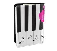 Wykjtwo Musique De Piano Abstraite Et Fleurs De Rose Rouge, Porte-Passeport Portefeuille de Voyage en Cuir PU Étui pour Passeport Couvre-Passeport 6,5 po
