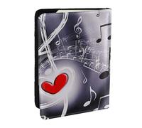 Wykjtwo Musique et Coeur Rouge, Porte-Passeport Portefeuille de Voyage en Cuir PU Étui pour Passeport Couvre-Passeport 6,5 po