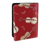 Wykjtwo Musique Violon Note Rouge, Porte-Passeport Portefeuille de Voyage en Cuir PU Étui pour Passeport Couvre-Passeport 6,5 po