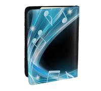 Wykjtwo Notes de Musique abstraites Bleues gratuites au néon, Porte-Passeport Portefeuille de Voyage en Cuir PU Étui pour Passeport Couvre-Passeport 6,5 po