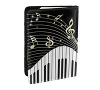 Wykjtwo Notes de Musique Noires, Porte-Passeport Portefeuille de Voyage en Cuir PU Étui pour Passeport Couvre-Passeport 6,5 po