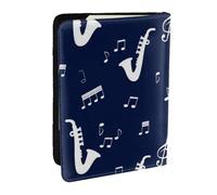 Wykjtwo Notes de Musique Saxophones, Porte-Passeport Portefeuille de Voyage en Cuir PU Étui pour Passeport Couvre-Passeport 6,5 po