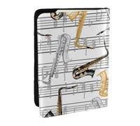 Wykjtwo Notes de Musique Saxophones, Porte-Passeport Portefeuille de Voyage en Cuir PU Étui pour Passeport Couvre-Passeport 6,5 po