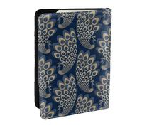 Wykjtwo Paon Art Déco Bleu Or, Porte-Passeport Portefeuille de Voyage en Cuir PU Étui pour Passeport Couvre-Passeport 6,5 po