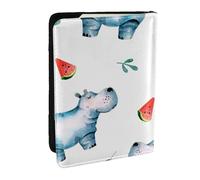 Wykjtwo Pastèque Hippopotame Mignon Aquarelle, Porte-Passeport Portefeuille de Voyage en Cuir PU Étui pour Passeport Couvre-Passeport 6,5 po