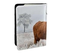Wykjtwo Paysage d'hiver des Highlands écossaises, Porte-Passeport Portefeuille de Voyage en Cuir PU Étui pour Passeport Couvre-Passeport 6,5 po