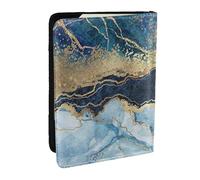 Wykjtwo Peinture Abstraite Marbre Bleu pailleté doré, Porte-Passeport Portefeuille de Voyage en Cuir PU Étui pour Passeport Couvre-Passeport 6,5 po