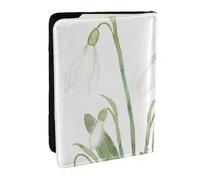 Wykjtwo Peinture Aquarelle botanique de Fleur de perce-Neige Blanche, Porte-Passeport Portefeuille de Voyage en Cuir PU Étui pour Passeport Couvre-Passeport 6,5 po