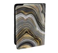 Wykjtwo Pierre précieuse d'agate Noire et dorée Moderne, Porte-Passeport Portefeuille de Voyage en Cuir PU Étui pour Passeport Couvre-Passeport 6,5 po