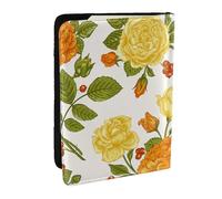 Wykjtwo Pivoine à Fleurs Jaunes, Porte-Passeport Portefeuille de Voyage en Cuir PU Étui pour Passeport Couvre-Passeport 6,5 po