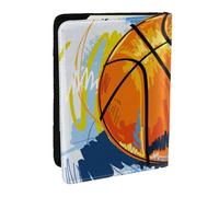 Wykjtwo Plaisir de Croquis coloré de Basket-Ball imprimé, Porte-Passeport Portefeuille de Voyage en Cuir PU Étui pour Passeport Couvre-Passeport 6,5 po