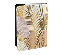 Wykjtwo Plante Tropicale en Doré, Porte-Passeport Portefeuille de Voyage en Cuir PU Étui pour Passeport Couvre-Passeport 6,5 po