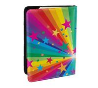 Wykjtwo Rayons De Confettis Arc-en-Ciel Et Étoiles, Porte-Passeport Portefeuille de Voyage en Cuir PU Étui pour Passeport Couvre-Passeport 6,5 po