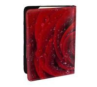 Wykjtwo Rose Rouge avec des Gouttes d'eau Macro de lumière Naturelle, Porte-Passeport Portefeuille de Voyage en Cuir PU Étui pour Passeport Couvre-Passeport 6,5 po