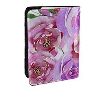 Wykjtwo Roses pivoines Aquarelle Violet Lilas et Violet, Porte-Passeport Portefeuille de Voyage en Cuir PU Étui pour Passeport Couvre-Passeport 6,5 po