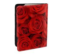 Wykjtwo Roses Rouges, Porte-Passeport Portefeuille de Voyage en Cuir PU Étui pour Passeport Couvre-Passeport 6,5 po