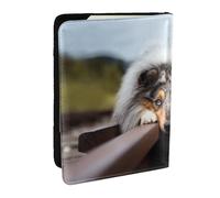 Wykjtwo Rough Collie Bokeh Railway Chiens Animaux de Compagnie Rough, Porte-Passeport Portefeuille de Voyage en Cuir PU Étui pour Passeport Couvre-Passeport 6,5 po