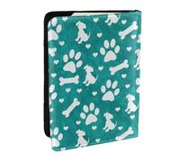 Wykjtwo Sarcelle Blanc Chien Empreinte Patte Chiot Bleu, Porte-Passeport Portefeuille de Voyage en Cuir PU Étui pour Passeport Couvre-Passeport 6,5 po