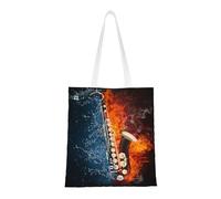 Wykjtwo Saxophone dans le feu et l'eau, Sac fourre-tout en toile, sac à main de Shopping, sacs d'épicerie, sacs à bandoulière en toile polyvalents