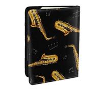 Wykjtwo Saxophone et Musique, Porte-Passeport Portefeuille de Voyage en Cuir PU Étui pour Passeport Couvre-Passeport 6,5 po