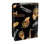 Wykjtwo Saxophone Trombone Musique Noir, Porte-Passeport Portefeuille de Voyage en Cuir PU Étui pour Passeport Couvre-Passeport 6,5 po