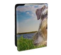Wykjtwo Schnauzer Pelouse Animaux Chiens Gris Chnauzer, Porte-Passeport Portefeuille de Voyage en Cuir PU Étui pour Passeport Couvre-Passeport 6,5 po