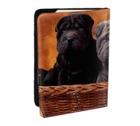 Wykjtwo Shar Pei Chiot Noir Petits Chiens Chiot Gris Animaux, Porte-Passeport Portefeuille de Voyage en Cuir PU Étui pour Passeport Couvre-Passeport 6,5 po