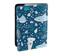 Wykjtwo Sourire Requin Animaux Marins Poissons Étoile De Mer Bleu, Porte-Passeport Portefeuille de Voyage en Cuir PU Étui pour Passeport Couvre-Passeport 6,5 po
