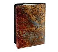 Wykjtwo Structure de Fer en Acier rouillé en métal coloré de Rouille Brune, Porte-Passeport Portefeuille de Voyage en Cuir PU Étui pour Passeport Couvre-Passeport 6,5 po