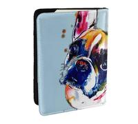 Wykjtwo Tableau Bouledogue Français, Porte-Passeport Portefeuille de Voyage en Cuir PU Étui pour Passeport Couvre-Passeport 6,5 po