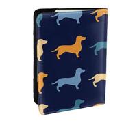 Wykjtwo Teckel Bleu Orange Chien, Porte-Passeport Portefeuille de Voyage en Cuir PU Étui pour Passeport Couvre-Passeport 6,5 po