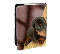 Wykjtwo Teckel Chiots Animaux Chiens Petit Teckel, Porte-Passeport Portefeuille de Voyage en Cuir PU Étui pour Passeport Couvre-Passeport 6,5 po