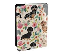 Wykjtwo Teckel Floral Fleurs Vintage, Porte-Passeport Portefeuille de Voyage en Cuir PU Étui pour Passeport Couvre-Passeport 6,5 po