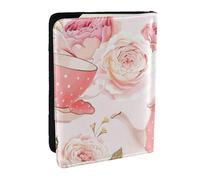 Wykjtwo Théière Rose Imprimée, Porte-Passeport Portefeuille de Voyage en Cuir PU Étui pour Passeport Couvre-Passeport 6,5 po