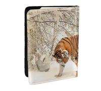 Wykjtwo Tigre bébé Tigerfamille Jeune, Porte-Passeport Portefeuille de Voyage en Cuir PU Étui pour Passeport Couvre-Passeport 6,5 po