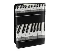 Wykjtwo Touches de Piano Noires et Blanches imprimées, Porte-Passeport Portefeuille de Voyage en Cuir PU Étui pour Passeport Couvre-Passeport 6,5 po