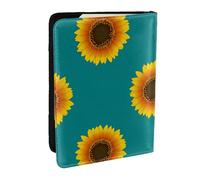 Wykjtwo Tournesol sans Couture sur Fond Vert Sarcelle, Porte-Passeport Portefeuille de Voyage en Cuir PU Étui pour Passeport Couvre-Passeport 6,5 po