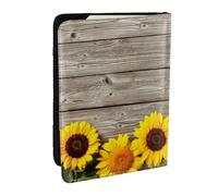 Wykjtwo Tournesol sur Bois Rustique, Porte-Passeport Portefeuille de Voyage en Cuir PU Étui pour Passeport Couvre-Passeport 6,5 po