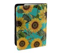 Wykjtwo Tournesols Vintage sur Sarcelle, Porte-Passeport Portefeuille de Voyage en Cuir PU Étui pour Passeport Couvre-Passeport 6,5 po