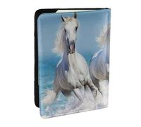 Wykjtwo Trois Chevaux Blancs, Porte-Passeport Portefeuille de Voyage en Cuir PU Étui pour Passeport Couvre-Passeport 6,5 po