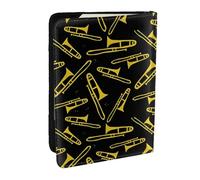 Wykjtwo Trombone Noir et Jaune, Porte-Passeport Portefeuille de Voyage en Cuir PU Étui pour Passeport Couvre-Passeport 6,5 po