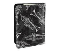 Wykjtwo Trompettes de Croquis Noir et Blanc, Porte-Passeport Portefeuille de Voyage en Cuir PU Étui pour Passeport Couvre-Passeport 6,5 po